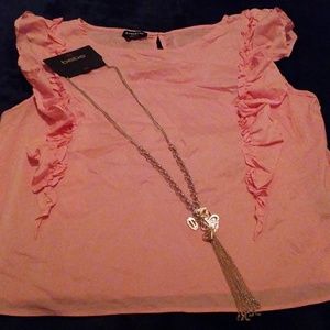BEBE PINK BLOUSE RUFFLED TOP SIZE XL